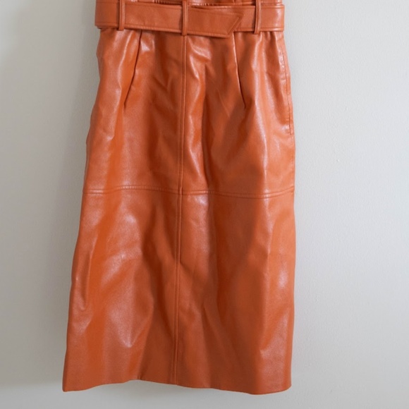 J.ING Vegan Leather Orange Midi Skirt - Picture 7 of 10